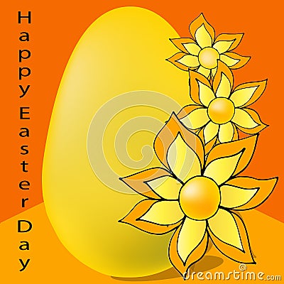 Egg yellow with flowers on orange background Vector Illustration